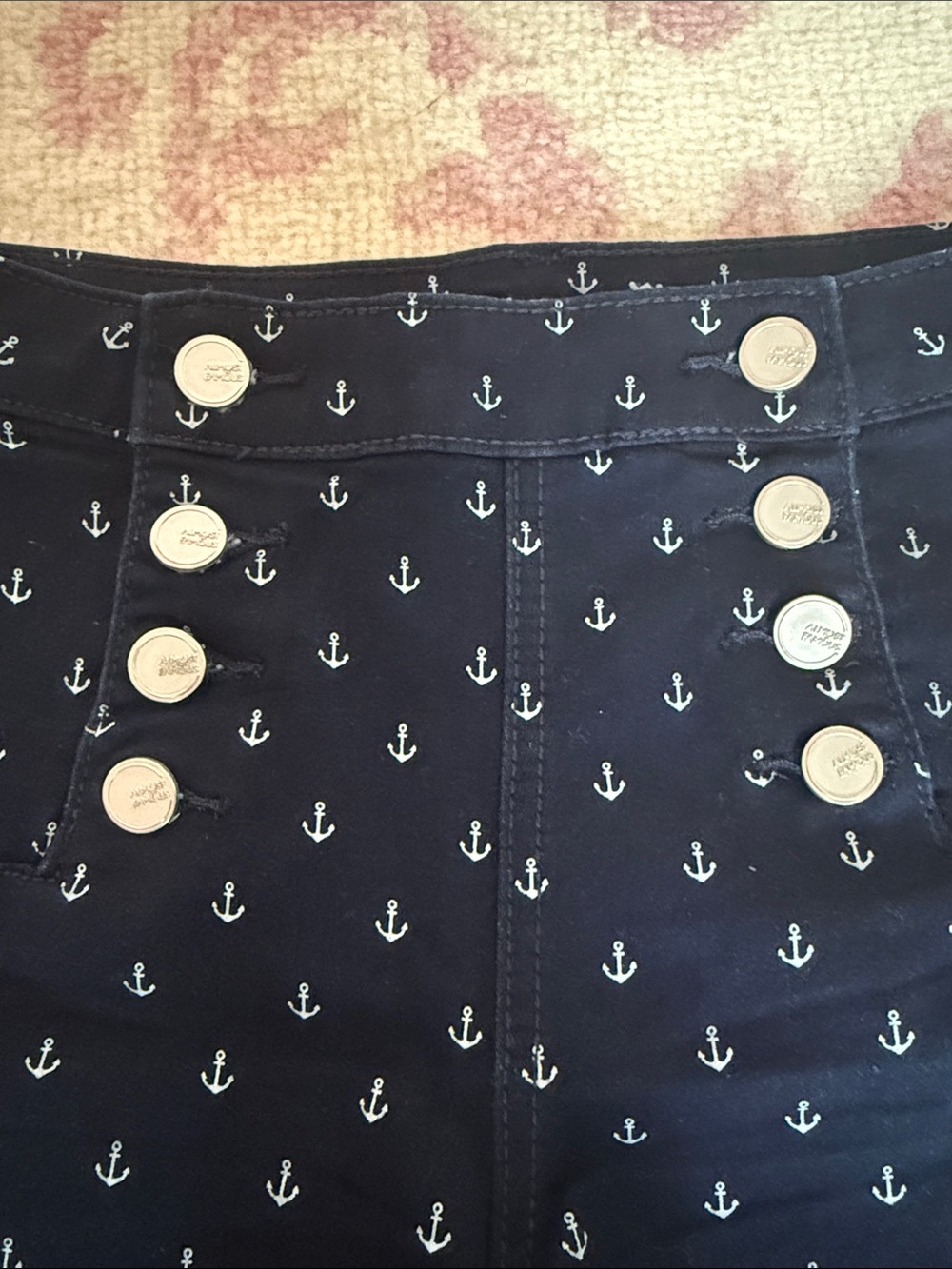 Almost Famous Navy Anchor-Print High-Waist Shorts - Picture 4 of 5